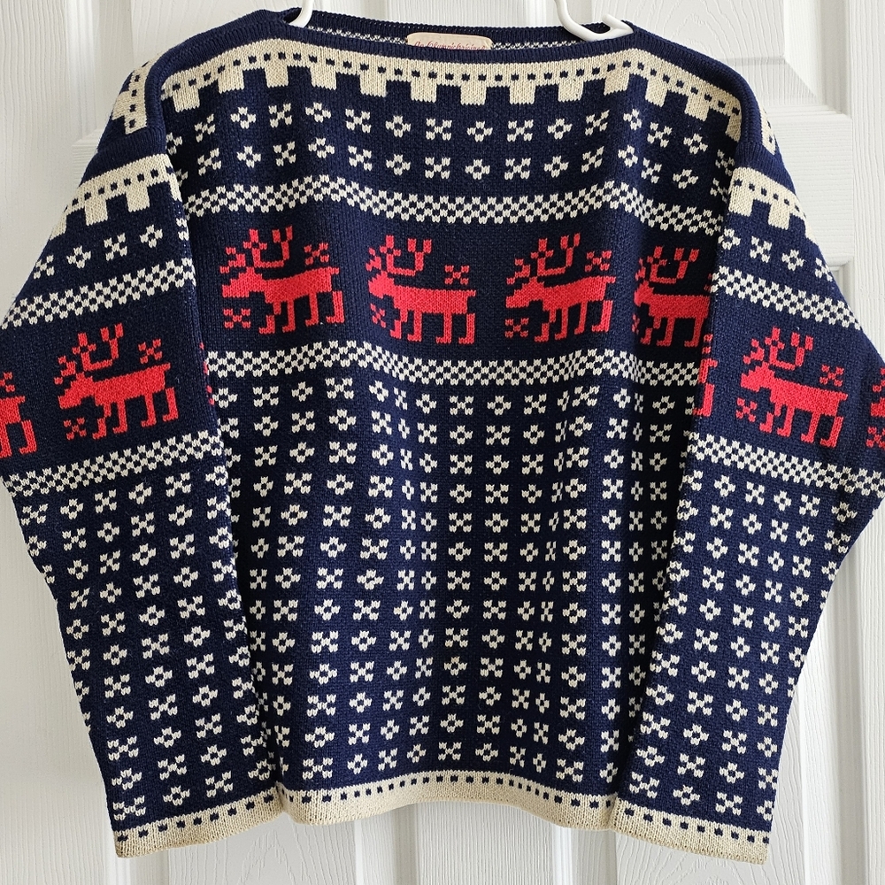 An Olympic Original Medium Nordic Sweater Norway Navy Red Deer Fair Isle Wool - Picture 6 of 10